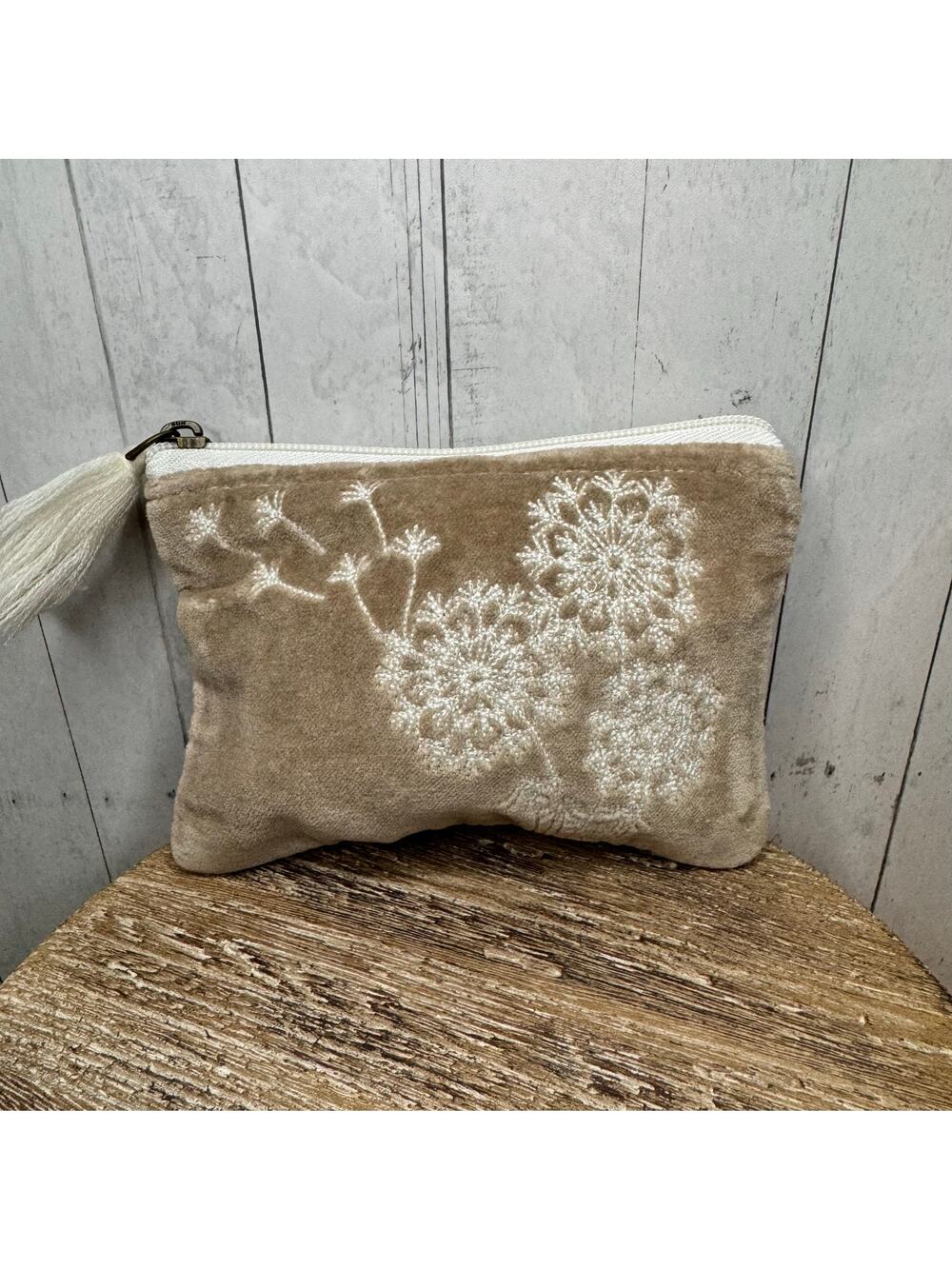 Velvet Pouch 4 x 6 Dandelion Tan Taupe Bag Makeup Bag Coin Pouch Beige Bag